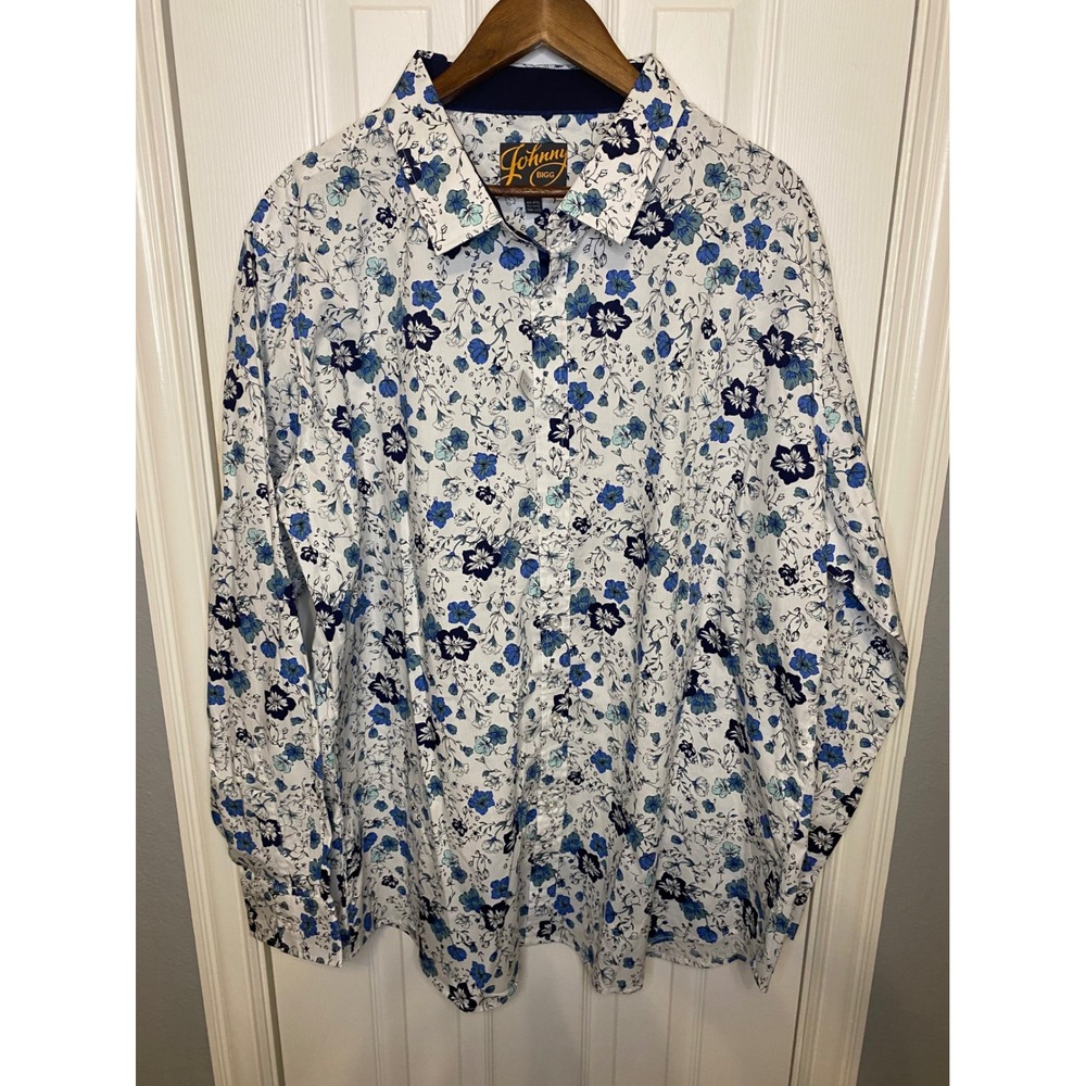 Johnny Bigg STRETCH PRINT SHIRT Men's 2XL Blue‎ Floral Long Sleeve NWT